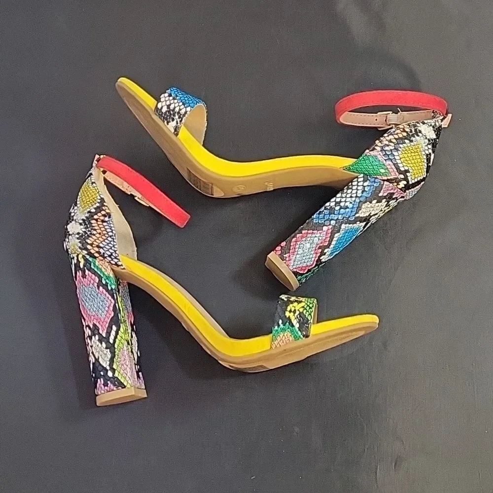 BAMBOO OPEN TOE TWO PIECE SNAKESKIN CHUNKY HEEL SANDAL